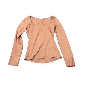 DOEN Long Sleeve Top Womens Medium Orange Cotton Peru Boho Minimalist Tee